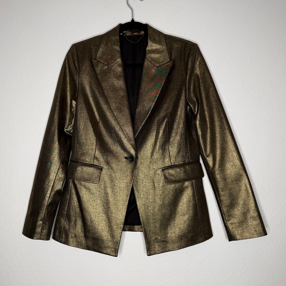 All Saints Jackets & Blazers - AllSaints Blazer Metallic Gold Single Button Faux Pocket Lined Jacket Size 4